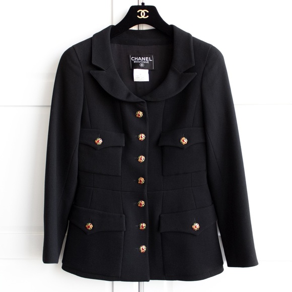 Rare Chanel Vintage Fall 1996 Black Gripoix Button Embellished 96A LBJ Jacket - Picture 4 of 13
